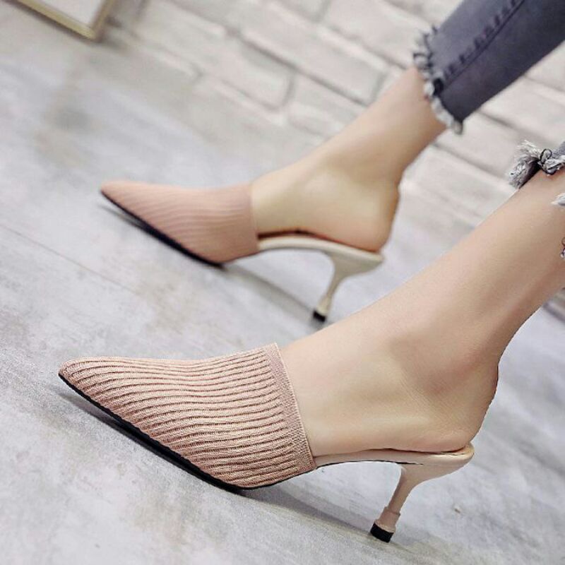 AGI0067 Heels Wanita Fashion Import Tumit Tinggi Rajutan Ready Jakarta Bisa COD (With Box)