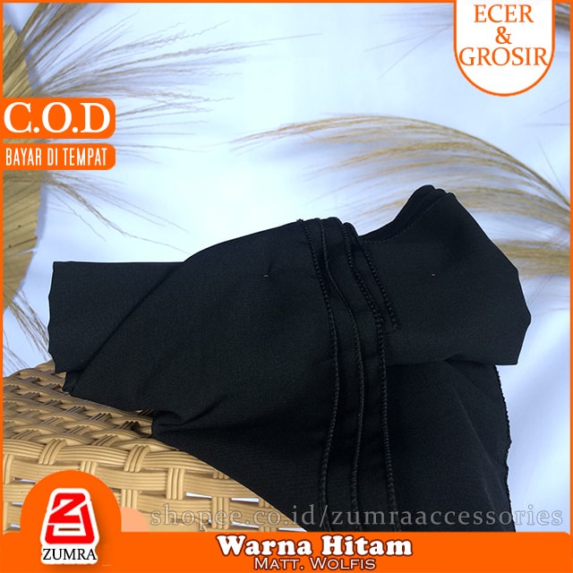 Pashmina Wolfis Super Jumbo 200 x 100 cm Pasmina Woolpeach Syari Premium Ala Malay Exclusive-Hitam
