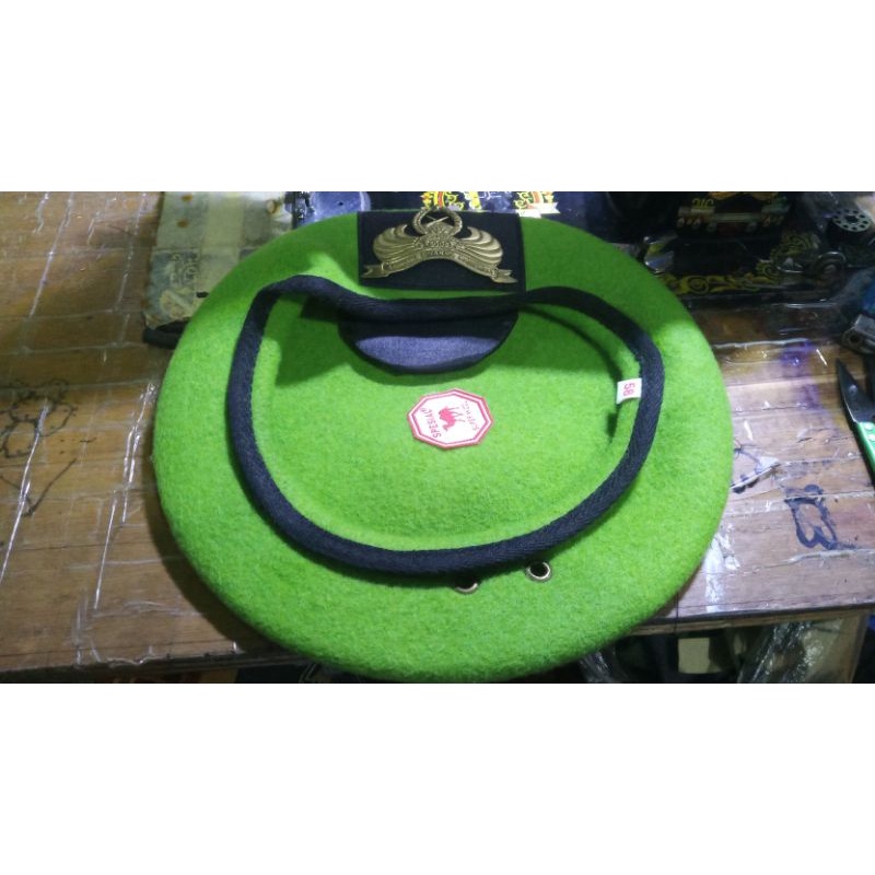 baret ppm pemuda panca marga woll camel emblim kuningan