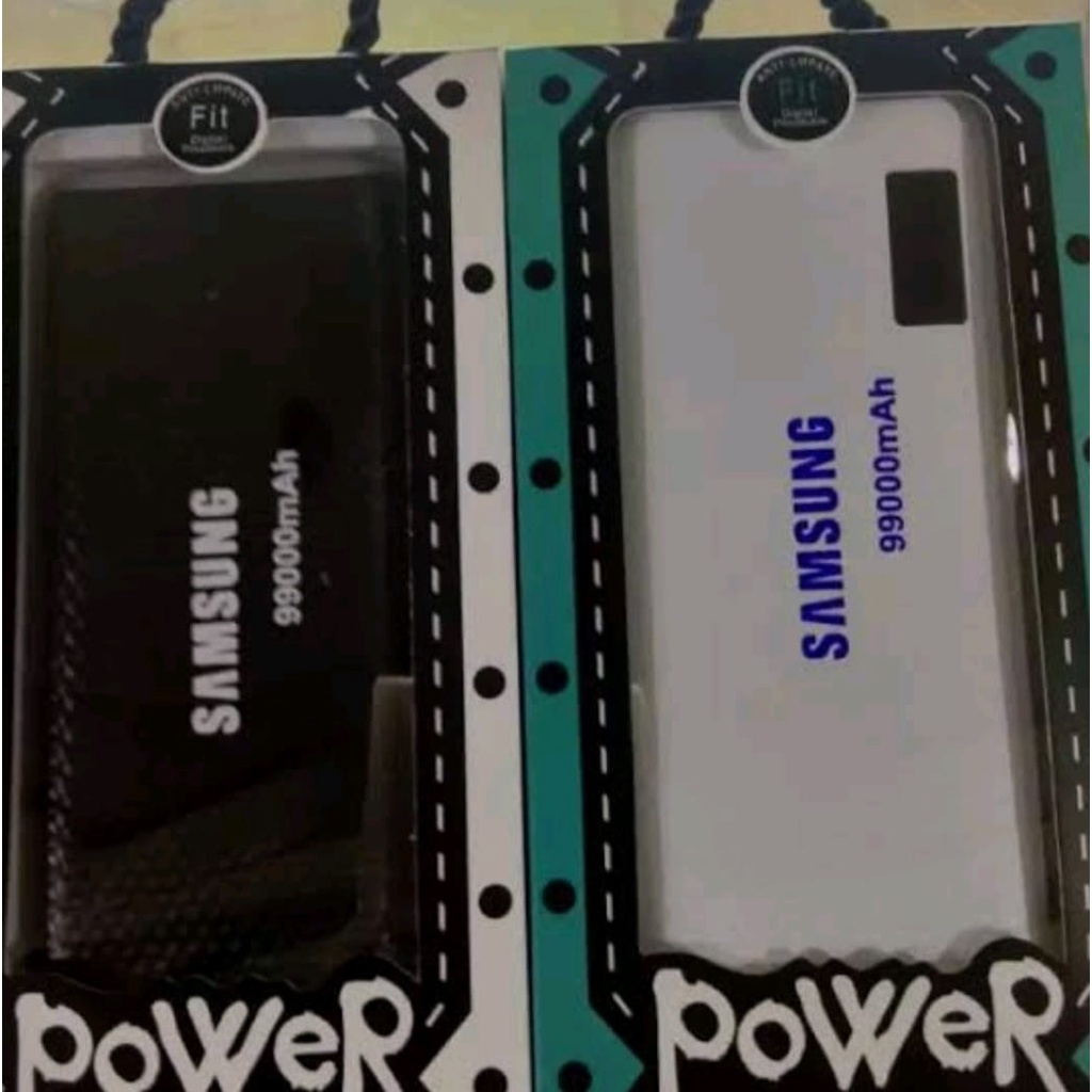 Powerbank Lcd LED Screen Indicator Digital Leather 99000Mah SAMSUNG 3 Port USB Output+Senter High Speed