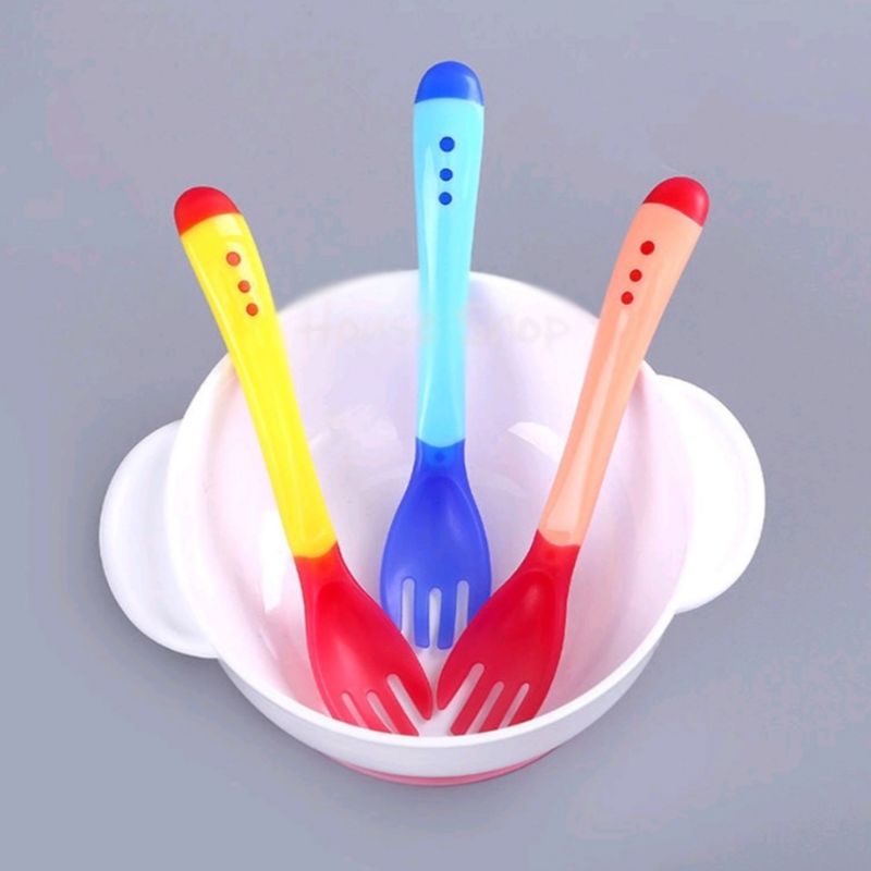 SENDOK MAKAN BAYI SENSOR SUHU PANAS / SENDOK GARPU BAYI SILIKON / SENDOK MAKAN BAYI SILIKON / BABY SPOON SILICONE BPA FREE