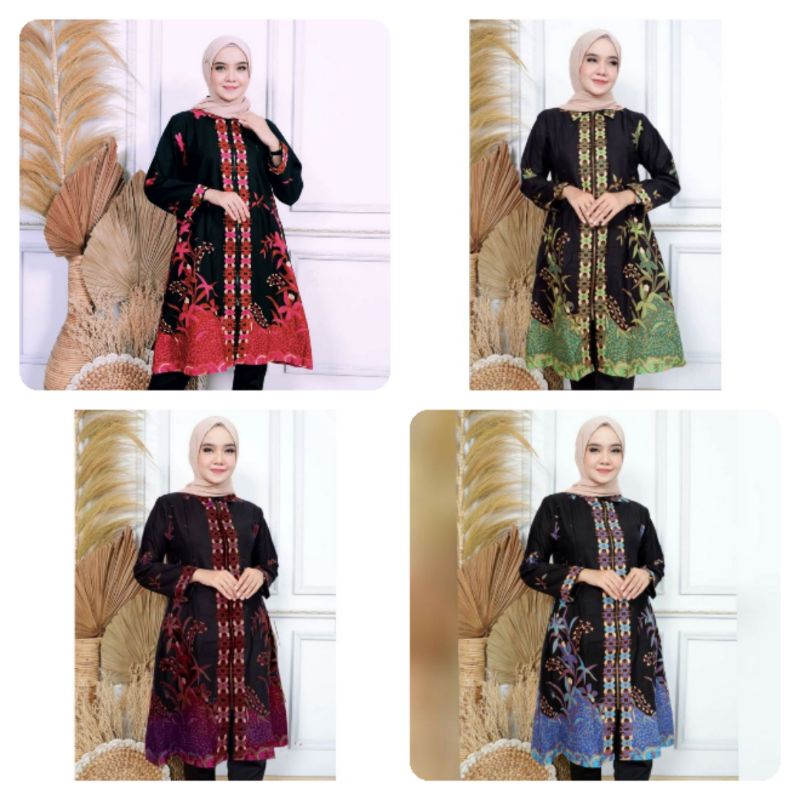 Tunik batik anggrek warna. batik unggul jaya. resleting jaket panjang. size(s m l XL xxl xxxl 4l