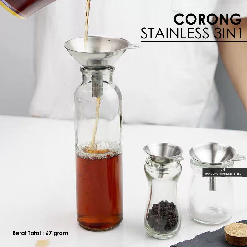 Corong Stainless Mini SET 3in1 serbaguna tuang minyak garam kecap pipa bentuk hati