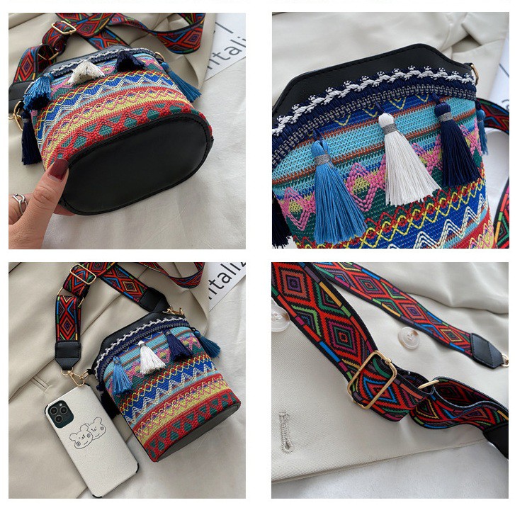 TAS SELEMPANG WANITA TA217M4 MESHA TALI LEBAR KOREA RUMBAI BRANDED ABG SLING BAG ETNIK MURAH IMPORT
