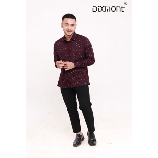 Dixmont Kemeja Pria Basic Formal Motif Lengan Panjang Hem ML01021