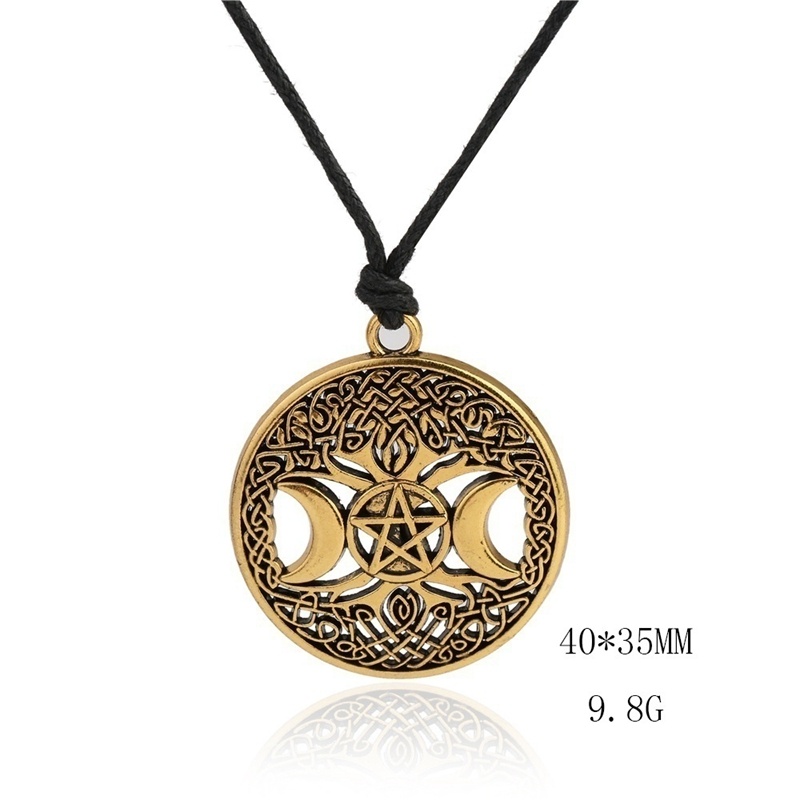 Kalung Liontin Bulan Bintang Pohon Mitologi Dunia Bahan Stainless Steel Gaya Vintage Nordic Untuk Pria