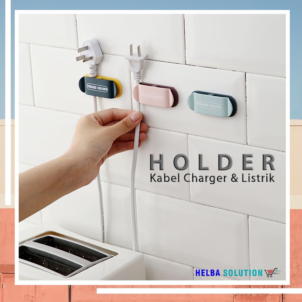 SET Klip Holder Penjepit Kabel Listrik Kabel Data Charger Model Perekat Tempel Dinding Tanpa Paku
