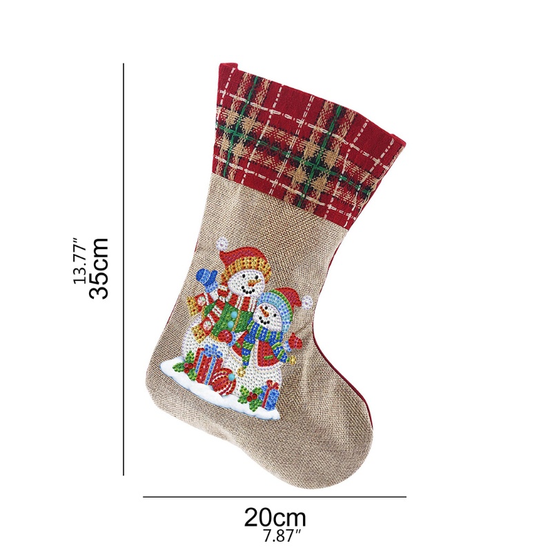 Lukisan Sulaman Berlian 5D Jahitan Bersilang Desain Stocking Snowman Model DIY