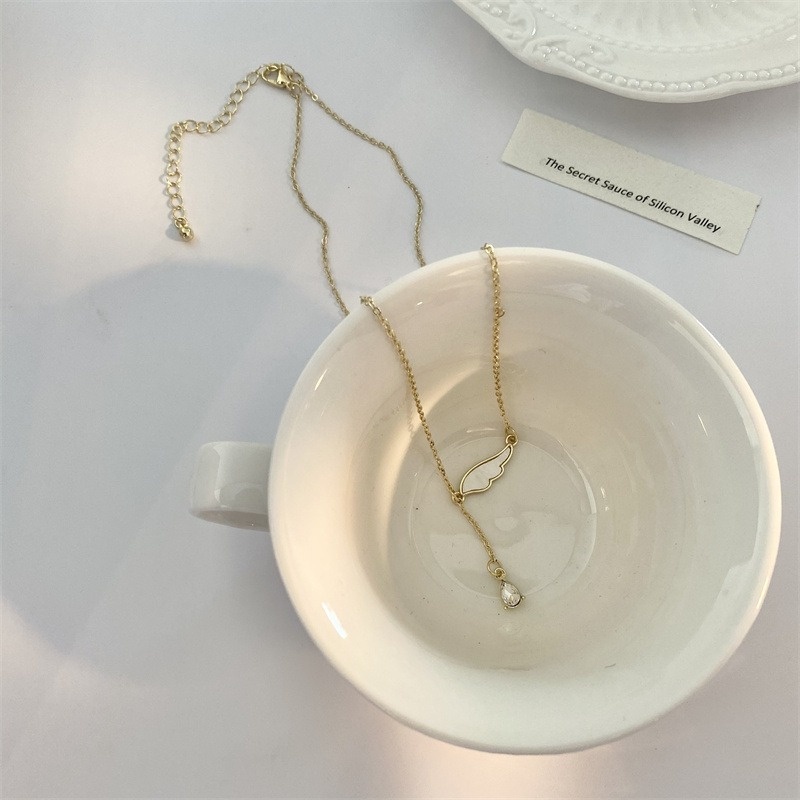 We Flower Chic Gold Crystal Tassel Angel Wing Choker Clavicle Chain Necklace for Women Girls