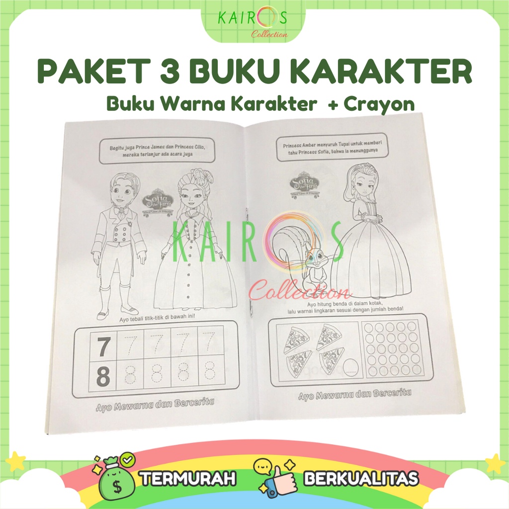 Buku Mewarnai Anak Karakter &amp; Crayon 12 Warna Paket Edukasi