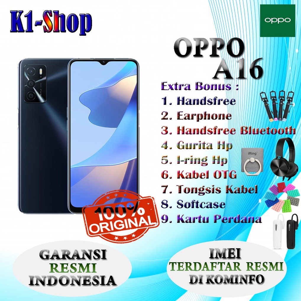 HP BARU OPPO A16 RAM 3/32GB & RAM 4/64GB GARANSI RESMI OPPO INDONEIA-RAM 3/32 Black