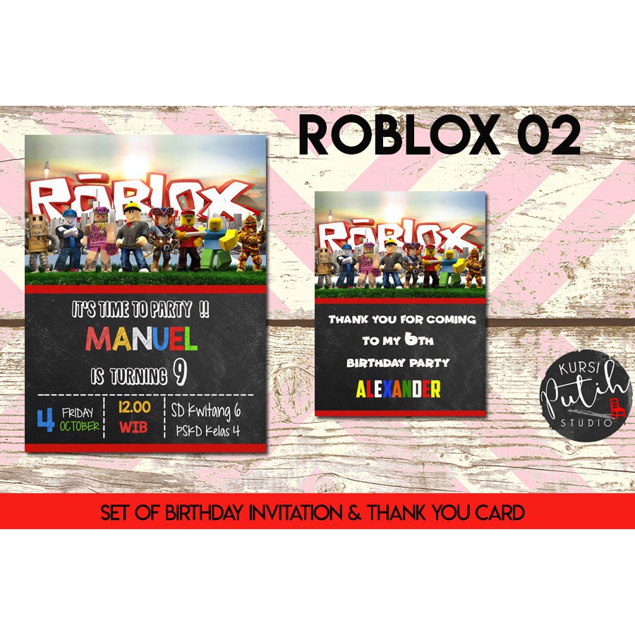 Set Birthday Invitation Dan Thank You Card Tema Roblox Shopee Indonesia - roblox thank you card