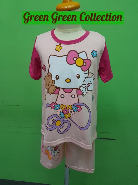 Piyama kaos anak hello kitty pink