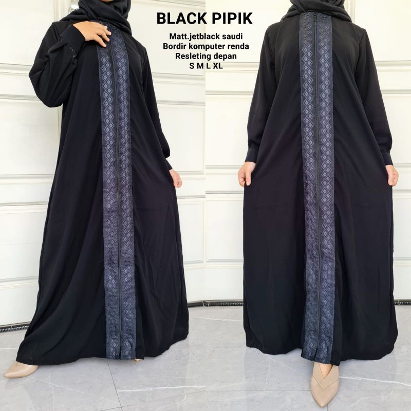 ABAYA GAMIS HITAM ZIPER BLACK PIPIK REALPICT BY GAMIS HITAM