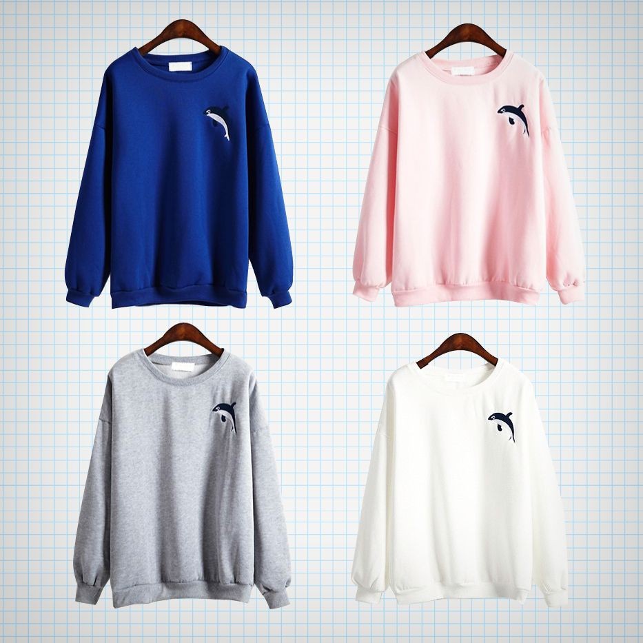 CREWNECK BORDIR WANITA THE DOLPHIN - ATASAN LUCU PREMIUM