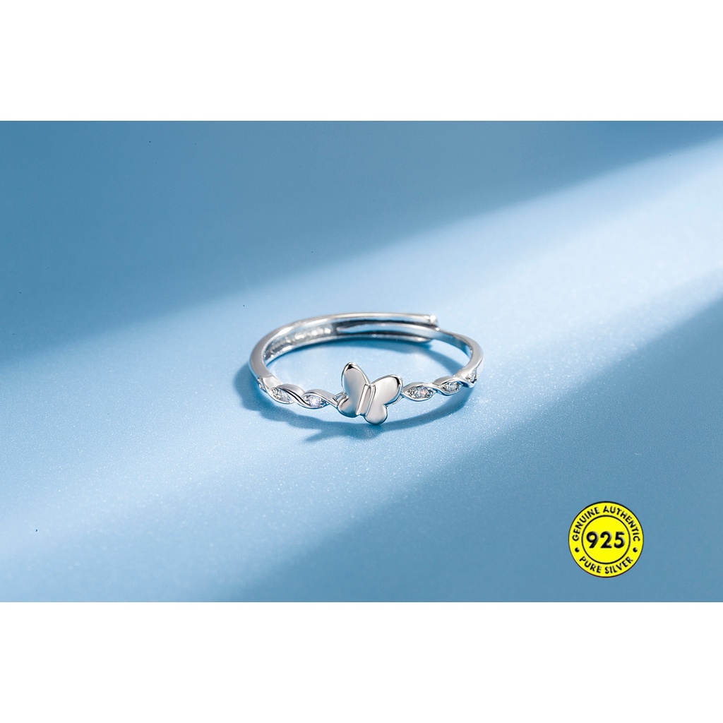 Cincin Silver S925 Bentuk Kupu-Kupu Aksen Zircon Untuk Wanita Butterfly