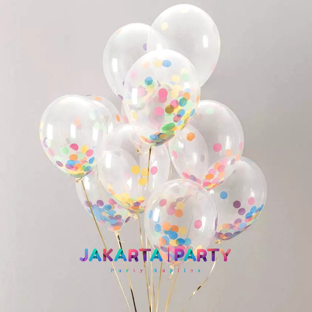 Balon Latex Confetti Rainbow / Balon Clear / Balon Transparan Confetti