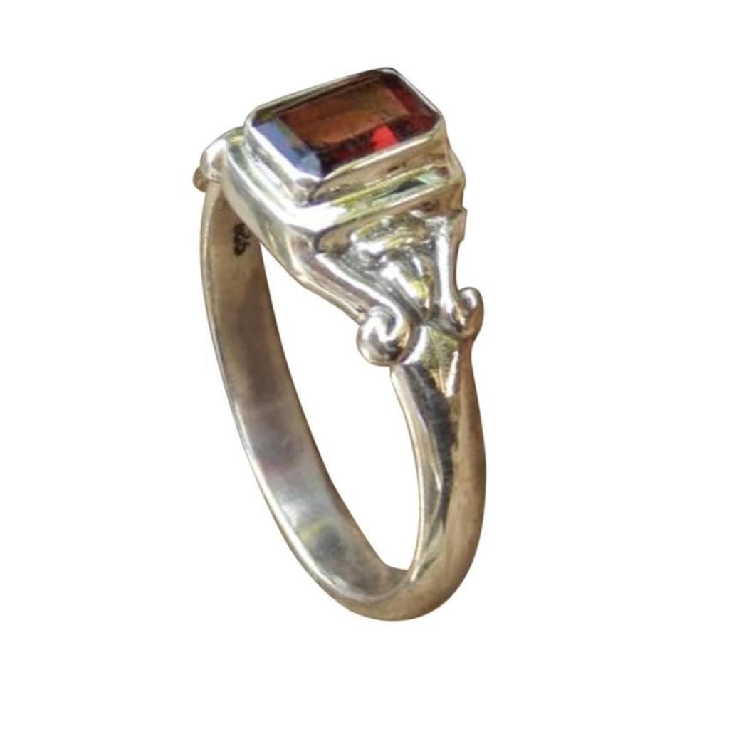 Jnanashop -Cincin perak motif ukir Bali batu garnet(Perak 6)