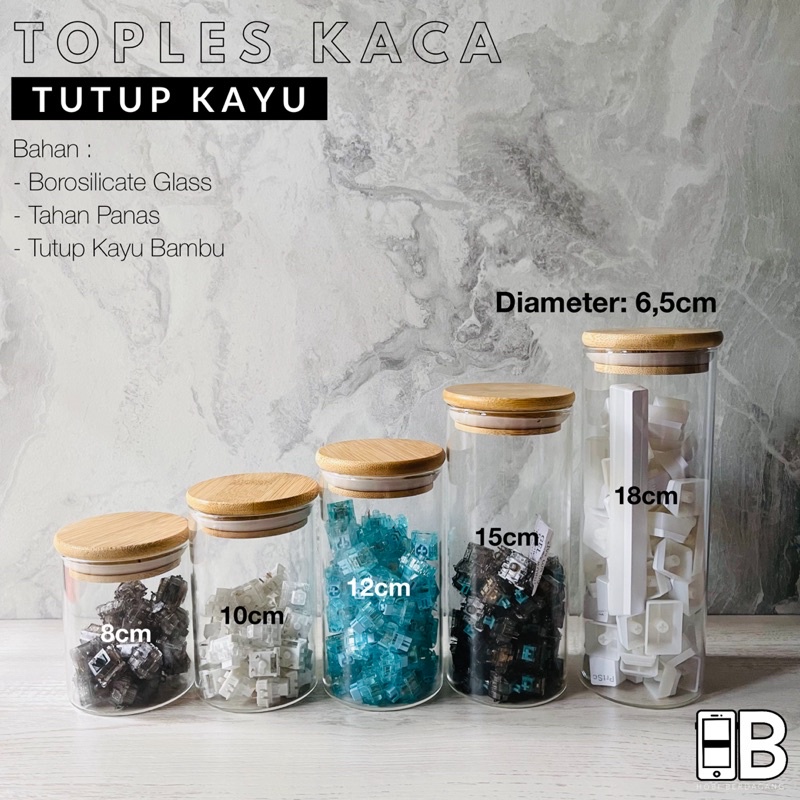 Toples Kaca Bumbu Snack Teh Permen Camilan Teh Kopi Serbaguna Tutup Kayu Jar Kedap Udara Airtight