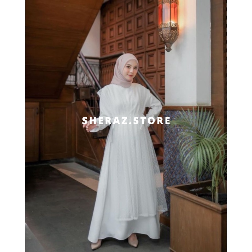 Gamis Set Tile Putih Terbaru Jumbo Ld 120 130 140 VIOLITA WHITE S M L XL XXL 3XL 5L Gamis Kondangan Wanita Kekinian