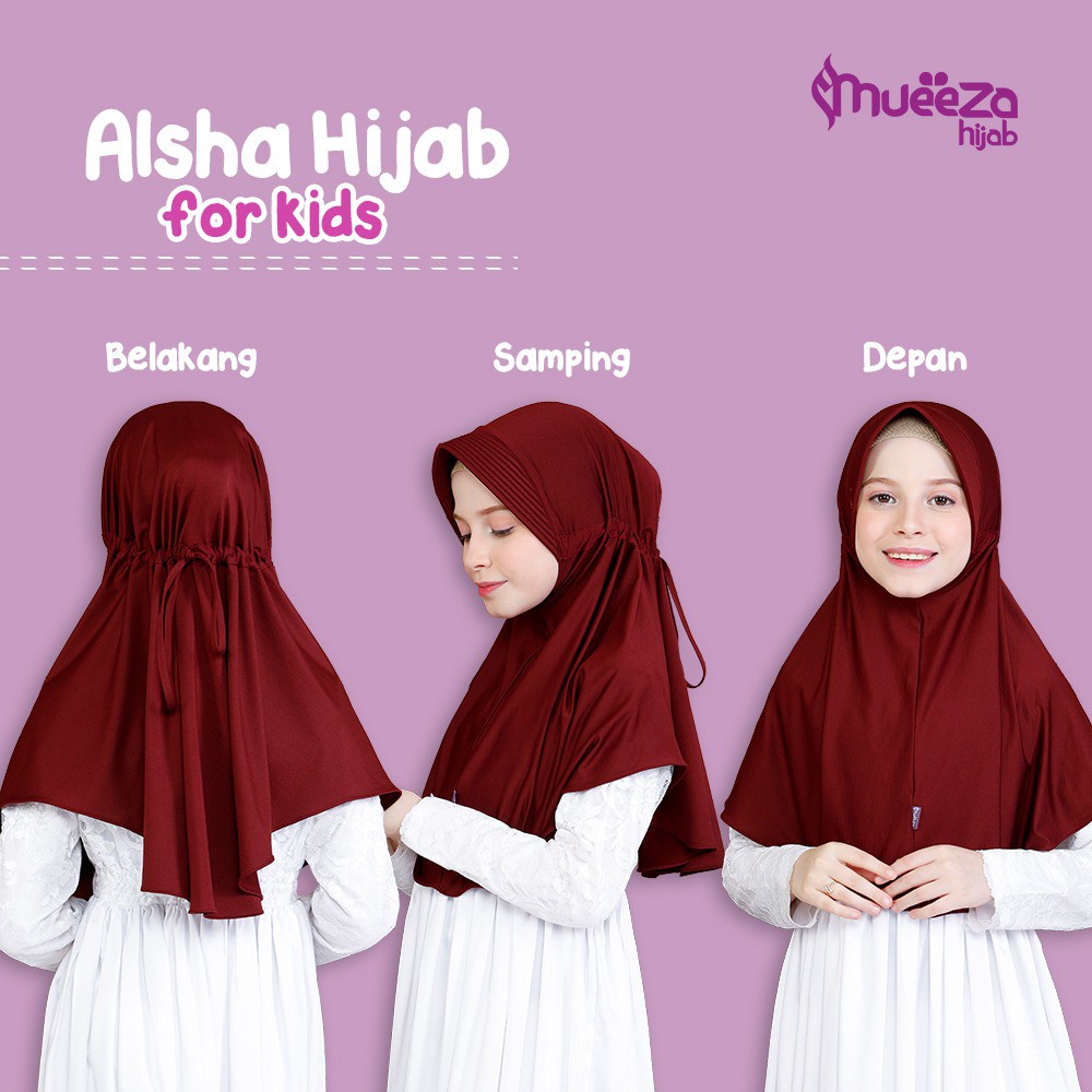 Harga Jilbab Anak Usia SD 5 6 7 8 9 10 Thn Alsha Size M Mueeza Hijabs
Bahan Premium Spandex jersey