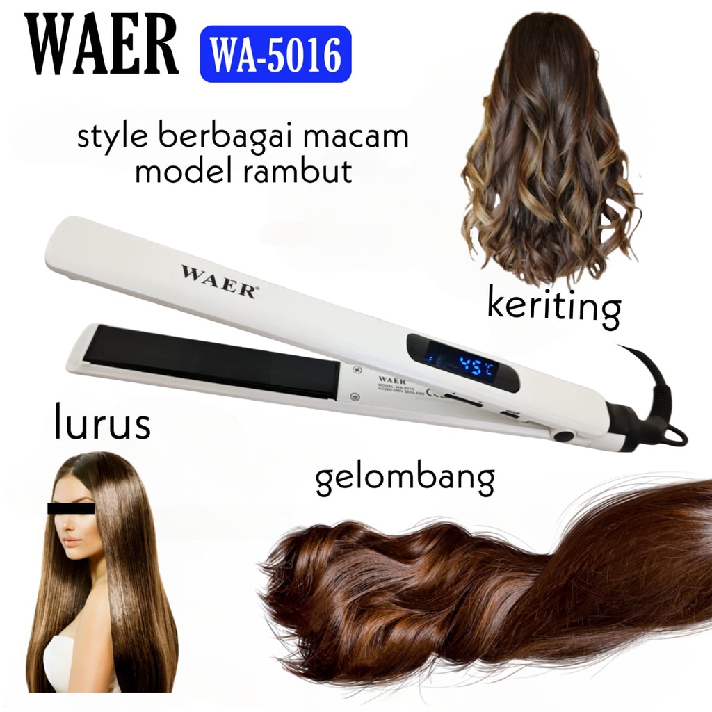 CATOK RAMBUT WAER WA-5016 Satin Hair Colour Straightener and Curl ORIGINAL