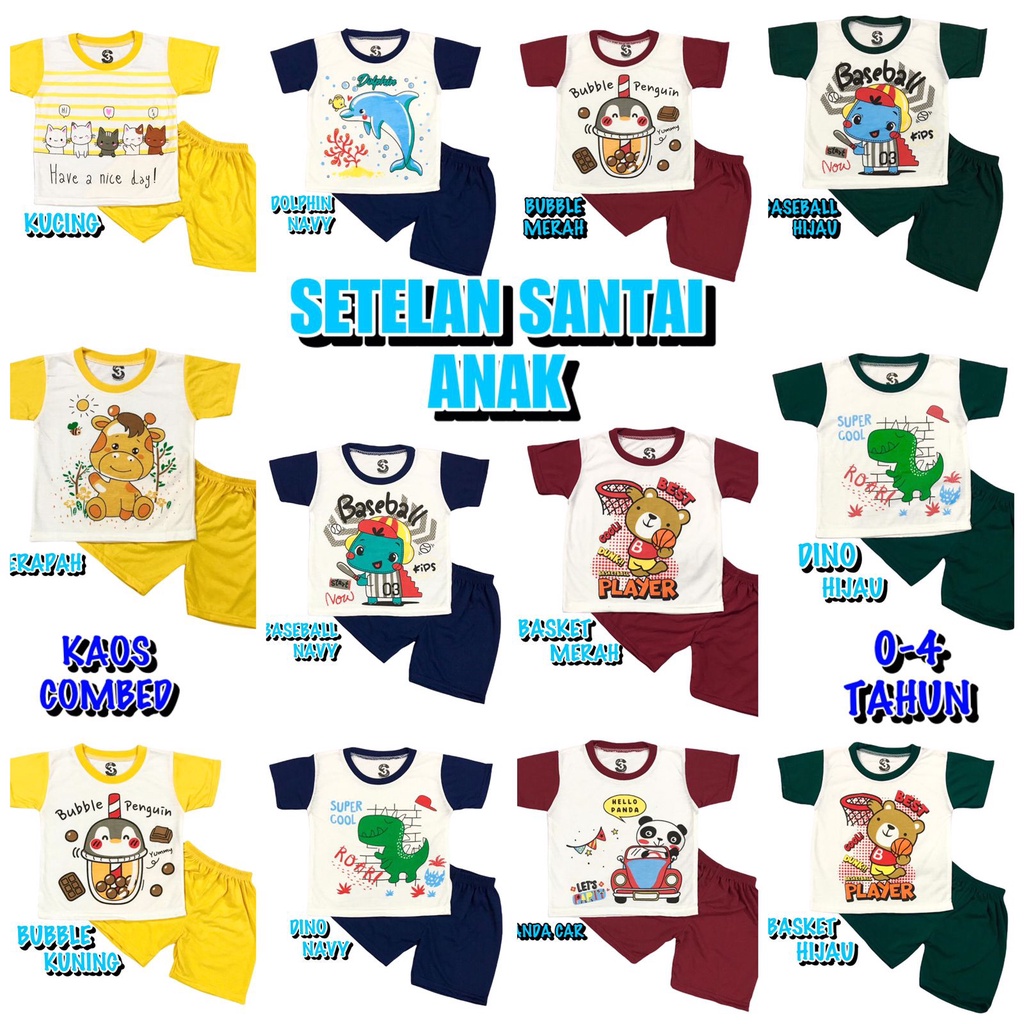 BAJU SETELAN PENDEK SANTAI ATASAN CELANA OBLONG ANAK LAKI-LAKI/COWOK BAHAN KAOS KATUN COMBED