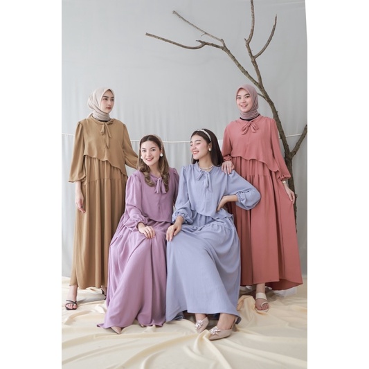 GLENCA MAXI DRESS (Ld 100 Pjg 131) - Gamis Polos Crinkle Aksen Layer