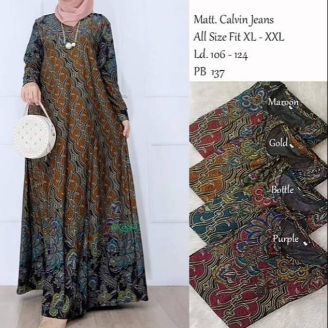 Gamis Jumbo Bahan Calvin Jeans Motif Toraja Ld 98 130 Size S/M/L/XL Dress  Remaja Muslimah Terbaru 2021 Lazada Indonesia