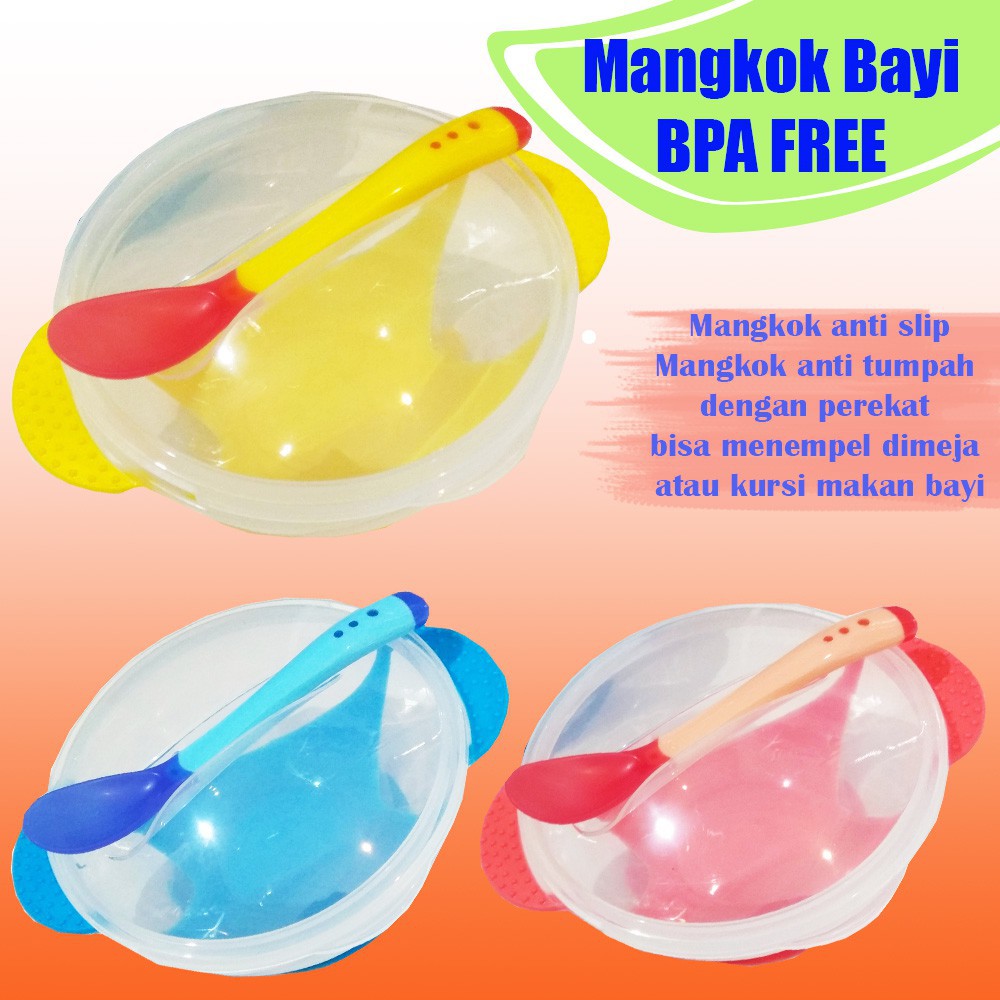 [FREE BUBBLE]  Mangkok Bayi Nempel/mangkok tutup sendok Dengan SENSOR PANAS &amp; ANTI SLIP  [1KG=5pcs]