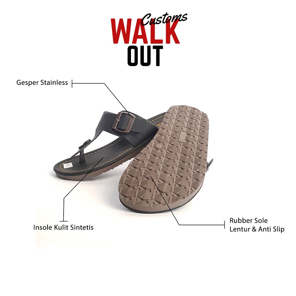 WALKOUT Sandal Jepit Pria Kulit Sintetis Kasual