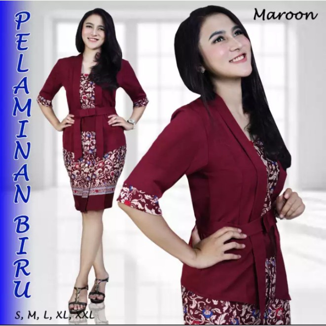 BEST SELLER ~ Stelan baju batik kebaya modern kutu baru & rok Elnira Lengan pendek 5 WARNA ~Kebaya M