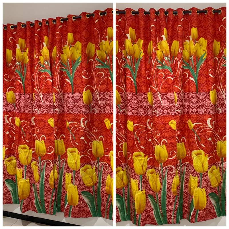 [ PINTU DAN JENDELA ] GORDEN SMOKRING MOTIF BUNGA TULIP KUNING MERAH