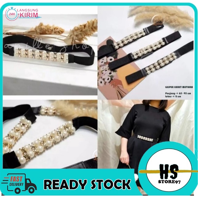 [BISA COD] Ikat Pinggang Karet Elastis Wanita Belt Mutiara Tali Pinggang Wanita Belt Gesper Kekinian