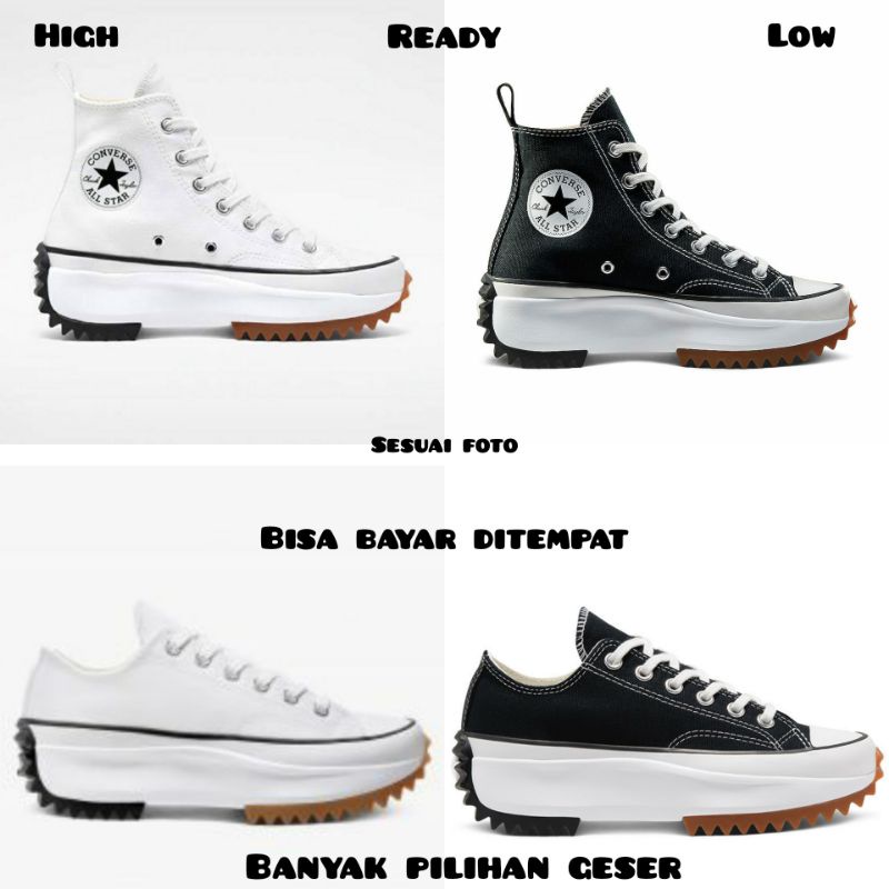 Sepatu wanita Run star hike Lungged sneakers Converse wedges hak tinggi Cod Termurah