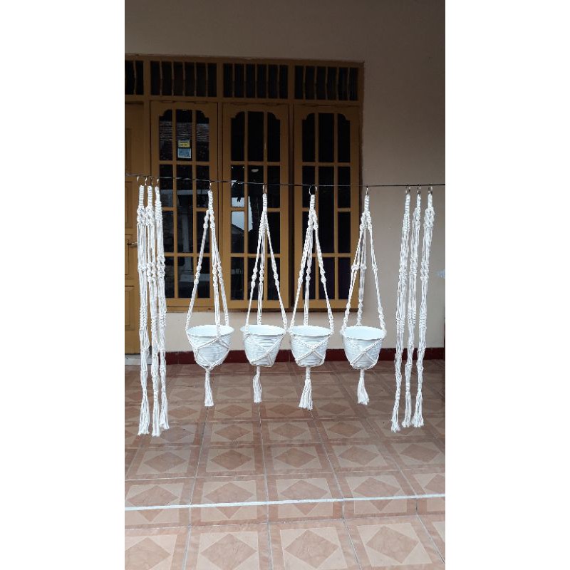 Gantungan pot bunga tali makrame + pot bunga