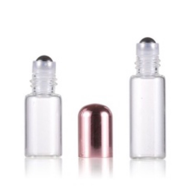 2ml Botol Clear Tutup Rose Gold Pink Roll On Glass Perfume Essential Oil Vials Stainless Roller Ball Travel Clear Bottle