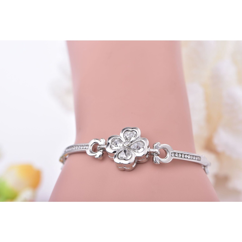 Gelang Wanita Kristal Berlian Clover Permata Berkilau Korea Dalika