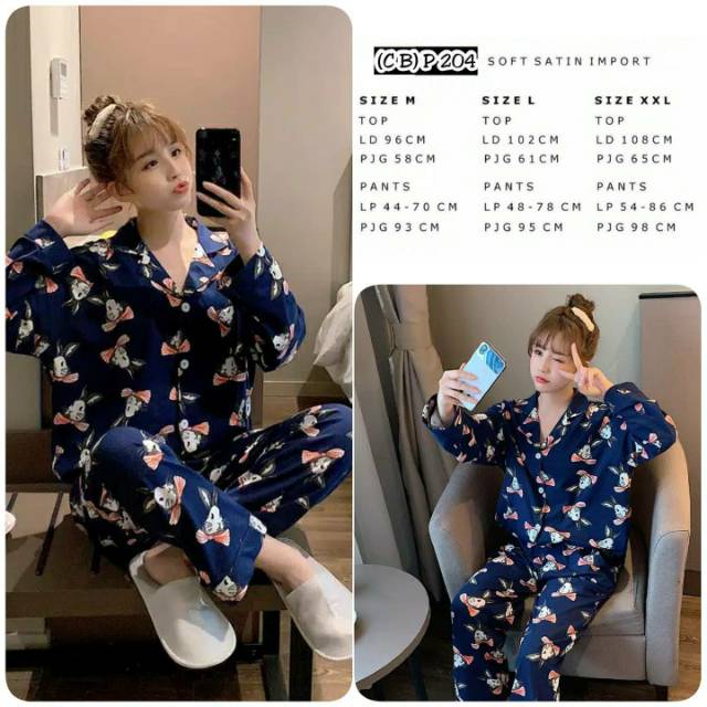 (IMPORT) SET PIYAMA BAJU TIDUR PANJANG SATIN IMPORT P204