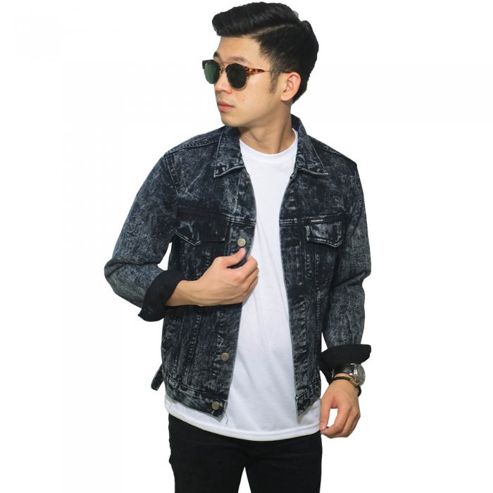 Jaket Denim Pria Full black color fashionable