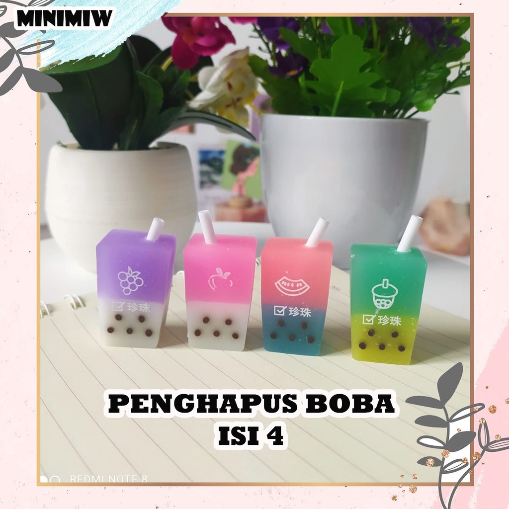 SET PENGHAPUS BOBA ISI 4 PCS  BUBBLE TEA MILK TEA LUCU STIP ERASER MINUM