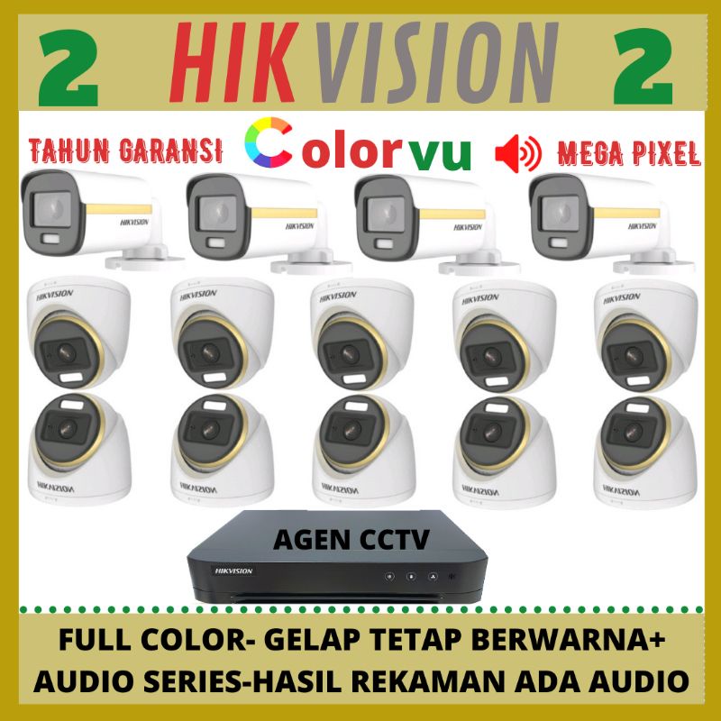 PAKET CCTV HIKVISION COLORVU 2MP 16 CHANNEL 14 KAMERA AUDIO SERIES FULL COLOR