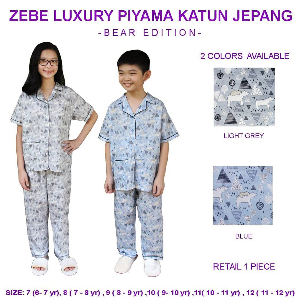 Zebe Luxury Piyama Katun Jepang - Bear Edition