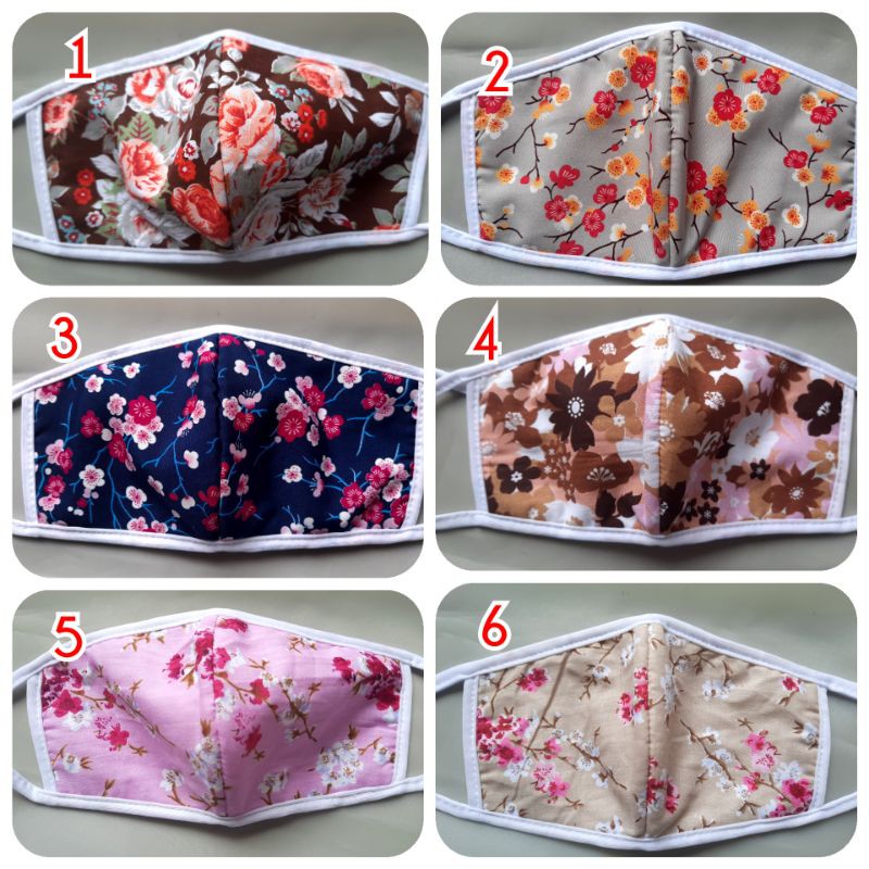 Masker Hijab Kain 3Ply  non medis Motif Bunga cantik bahan Tebal minimal order 3