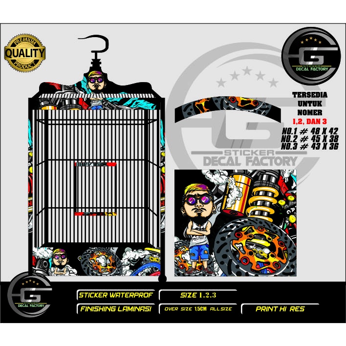 STICKER DECAL SANGKAR KOTAK.EBOD NO.1,2,3 RACING