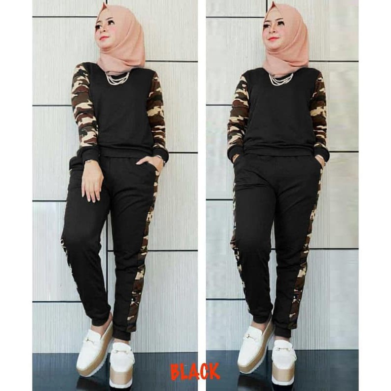 Stelan training wanita loreng | baju senam muslim | baju olahraga wanita  muslim IMPORT