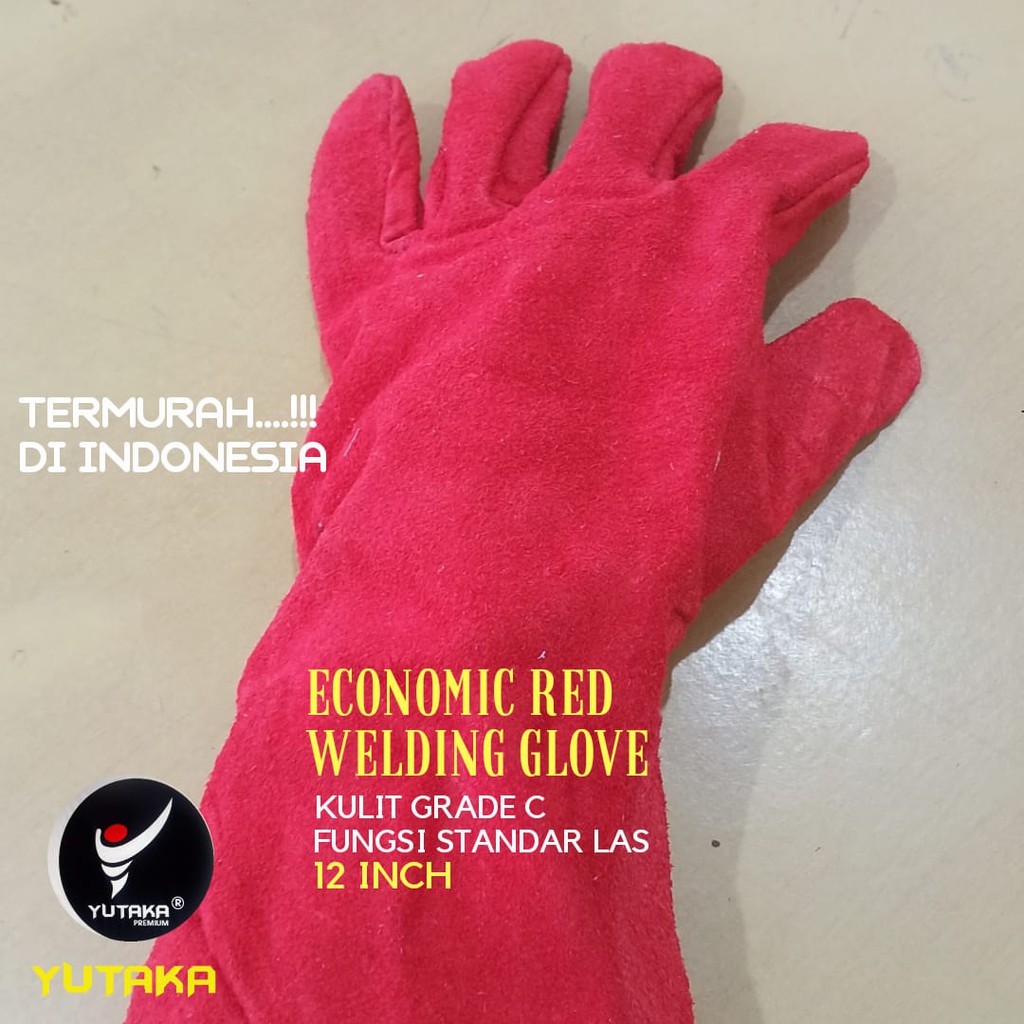 SARUNG TANGAN LAS KULIT MERAH 12inch murah/sarung tangan las welding 12 inch merah murah