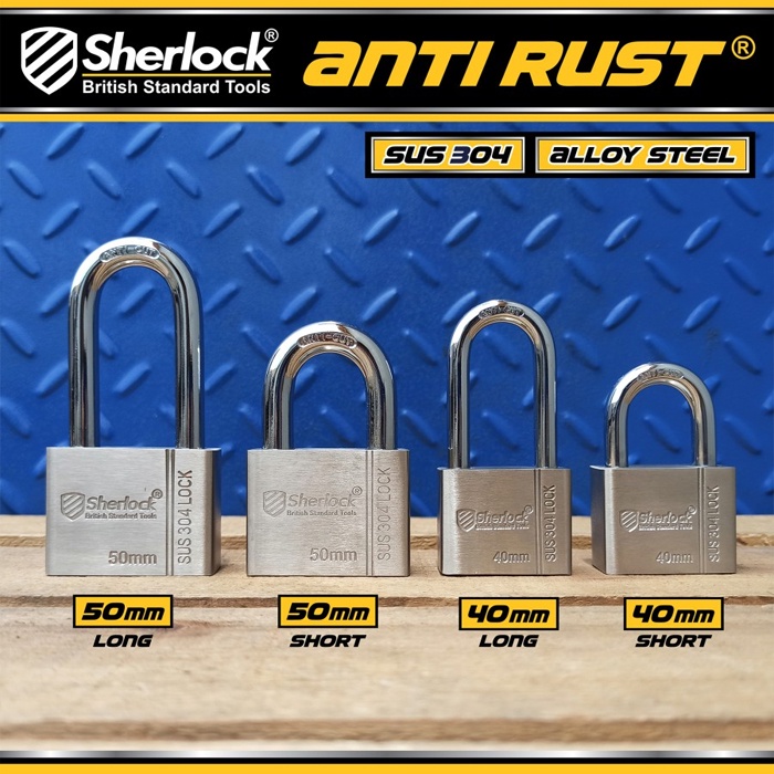 Gembok ANTI RUST 50 mm Pendek Sherlock Stainless Steel 304 anti karat