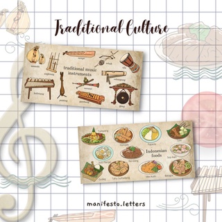 Postcard Long Traditional Culture | Music Instruments | Foods | Kartu Pos Alat Musik | Makanan Daerah