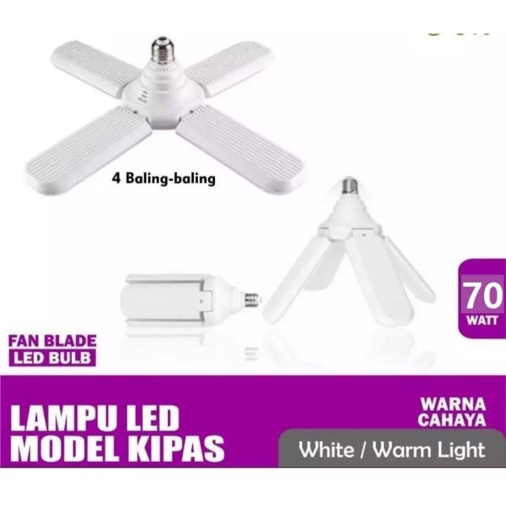 Lampu Led Mini Kipas 4 Baling Fan Blade Led Bulb Kipas E27 28W Hemat Listrik Anti Distorsi Lebih Terang-Lampu Langit Langit-Lapu Hias-Lampu Kipas Gantung Hias Kamar Tidur-Lampu Bohlam Fan Blade Bulb White